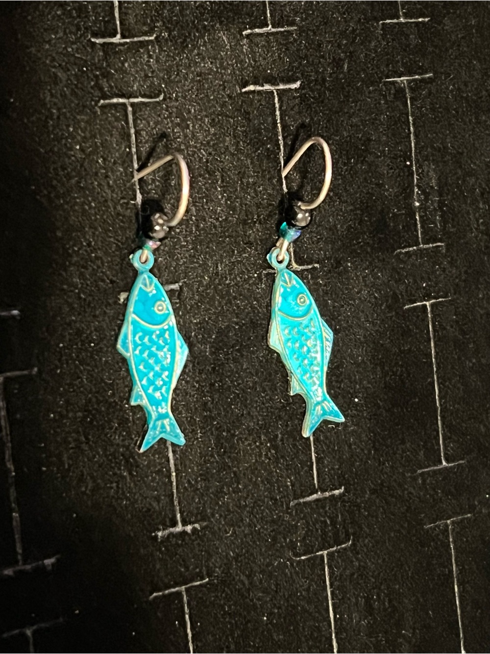 Gold toned Turquoise Fish Charm Earrings - Pet Fish Themed Jewelry